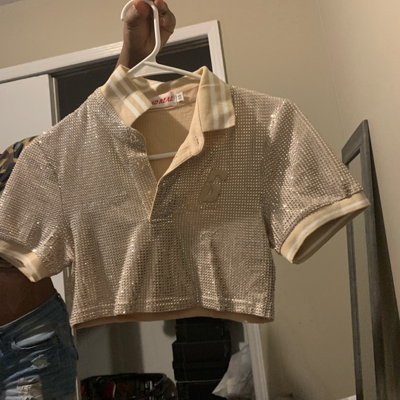 Nude diamond shirt an black jean whide leg pants - Picture 3 of 3